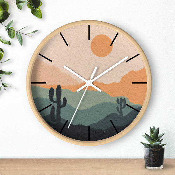 Silent Ticking Wall Clock, Rustic Desert Decor, 10" Wood or Plastic Frame, Plexiglass Southwestern Theme