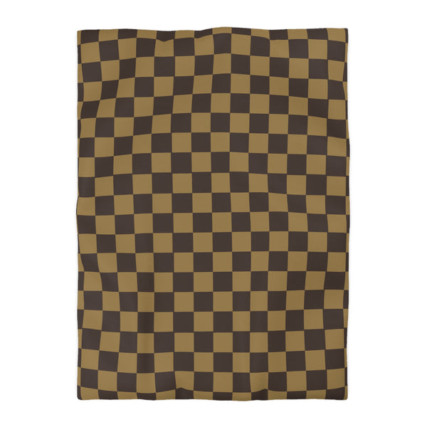 Checkered Brown LV Microfiber Duvet Cover, 4 Sizes