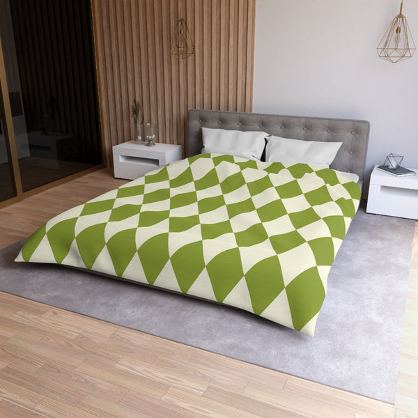 Harlequin Microfiber Duvet Cover, Green Off White Harlequin Cover for Duvet