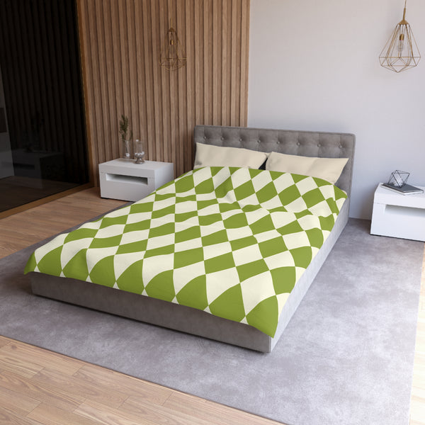 Harlequin Microfiber Duvet Cover, Green Off White Harlequin Cover for Duvet