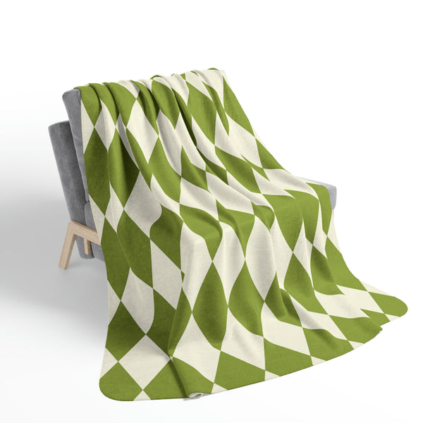 Fleece Sherpa Blanket Green Harlequin Pattern Retro Throw Blanket