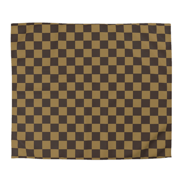 Checkered Brown LV Microfiber Duvet Cover, 4 Sizes