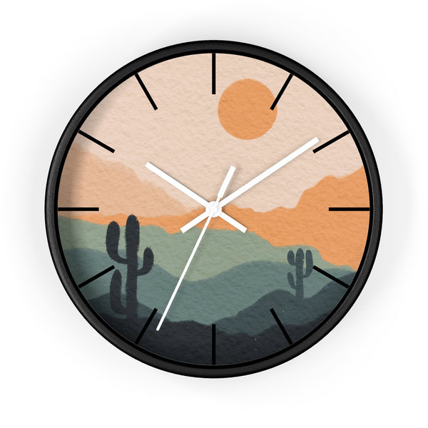 Silent Ticking Wall Clock, Rustic Desert Decor, 10" Wood or Plastic Frame, Plexiglass Southwestern Theme