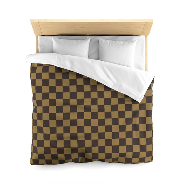 Checkered Brown LV Microfiber Duvet Cover, 4 Sizes
