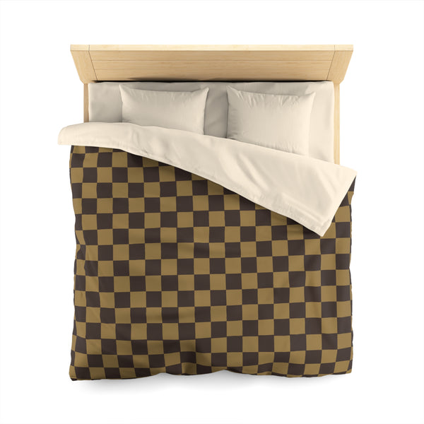 Checkered Brown LV Microfiber Duvet Cover, 4 Sizes