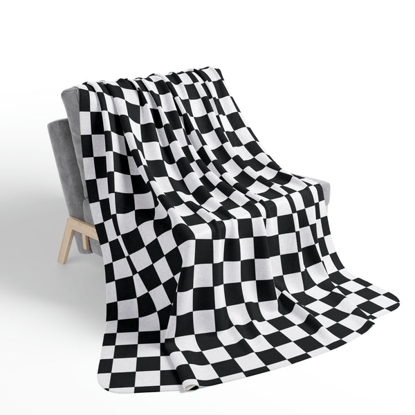 Checkered Blanket Black White Fleece Sherpa Blanket - Dakoda Goods & Co.
