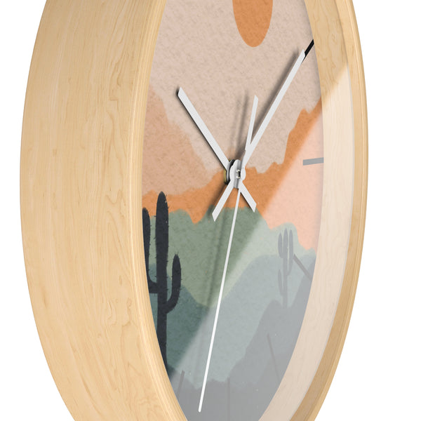 Silent Ticking Wall Clock, Rustic Desert Decor, 10" Wood or Plastic Frame, Plexiglass Southwestern Theme