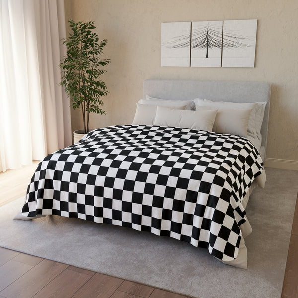 Checkered Blanket Black White Fleece Sherpa Blanket - Dakoda Goods & Co.