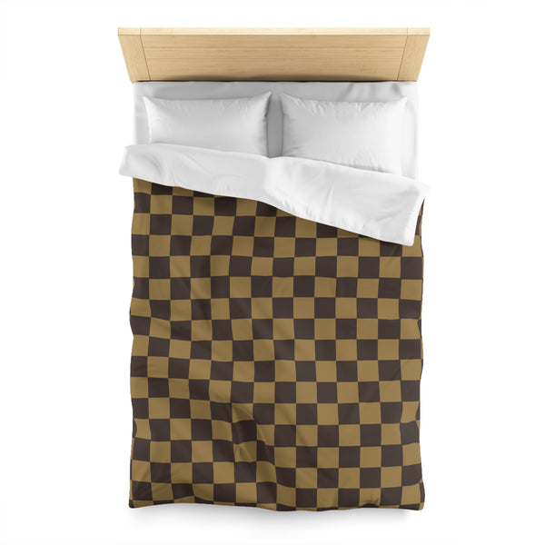 Checkered Brown LV Microfiber Duvet Cover, 4 Sizes