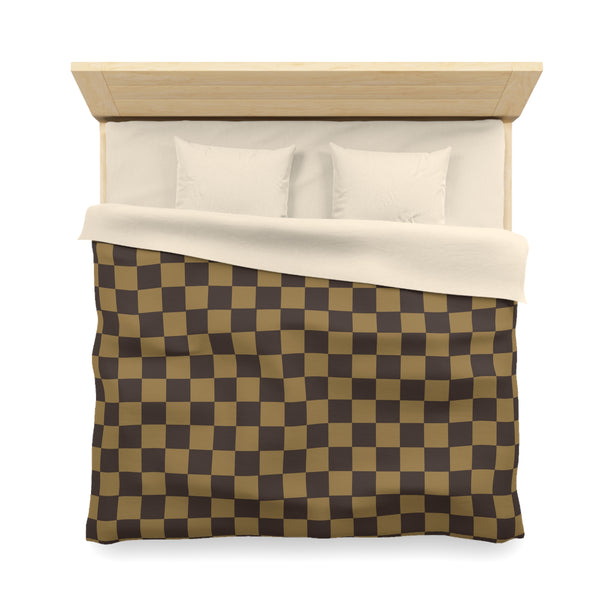 Checkered Brown LV Microfiber Duvet Cover, 4 Sizes