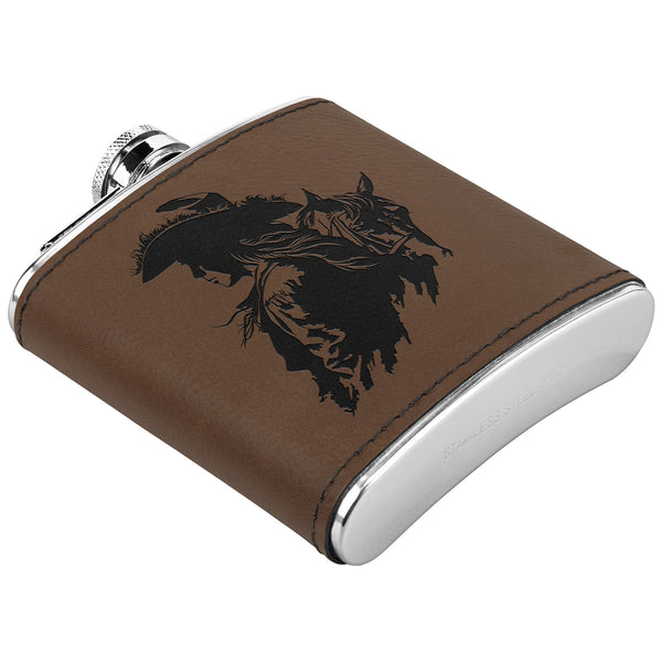 Cowgirl Horse Leather Flask Gift, Metal Flask for Her