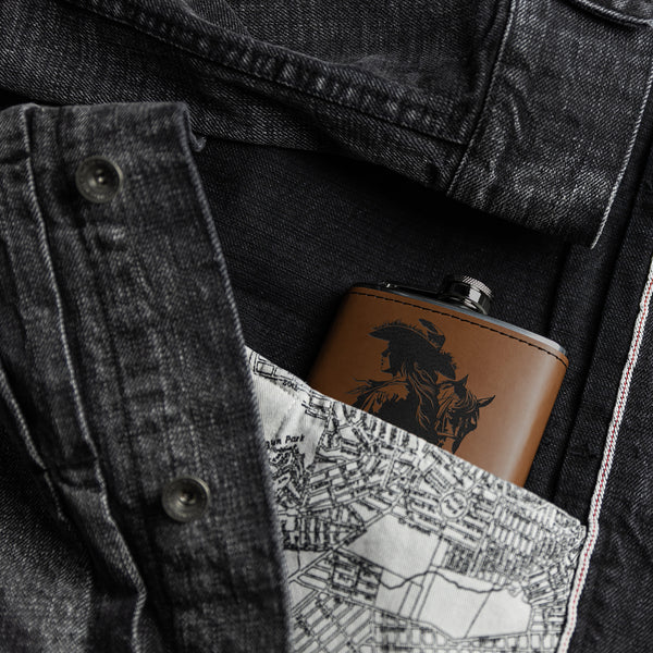 Cowgirl Horse Leather Flask Gift, Metal Flask for Her