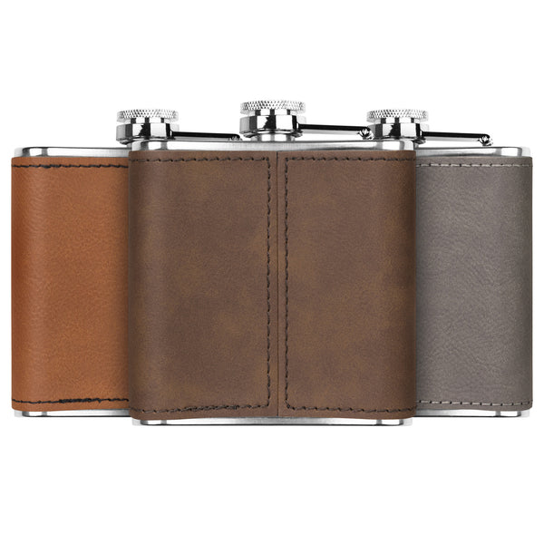 Leather Bound Flask Cowgirl on Horse Metal Flask