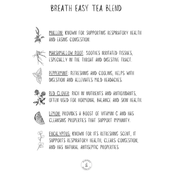 Mezcla de té de hierbas Breathe Easy: hojas sueltas, apoyo para una función respiratoria clara y saludable