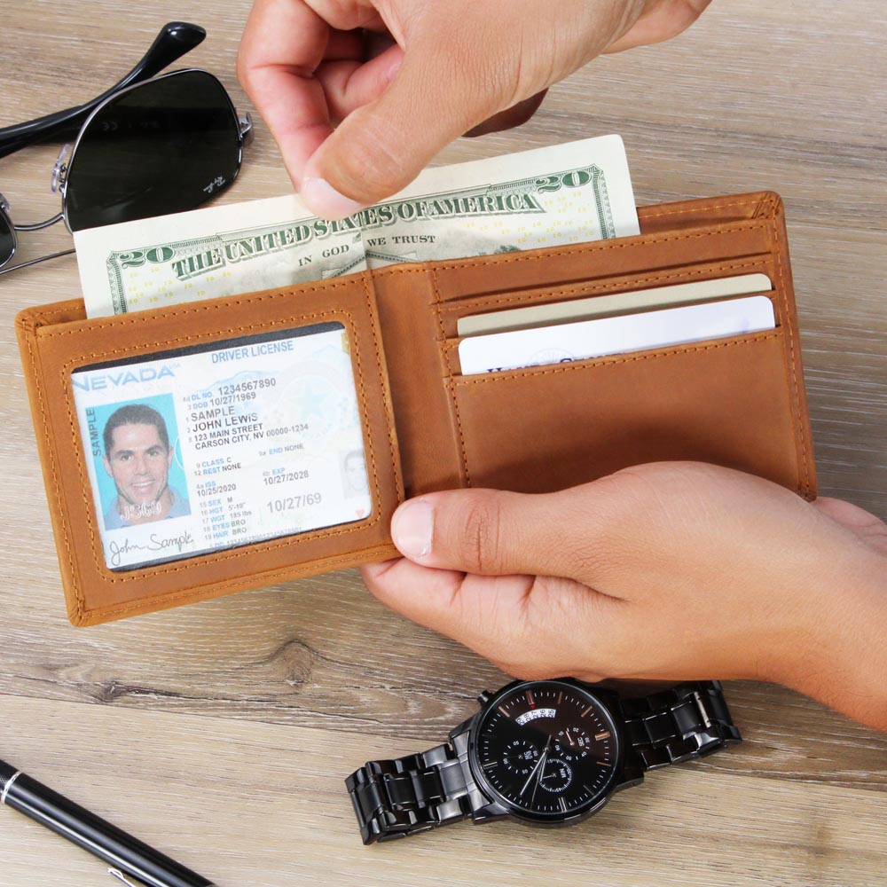 Premium Graphic Leather Wallet: Handcrafted Full Grain Cowhide Bifold for a Unique & Timeless Gift