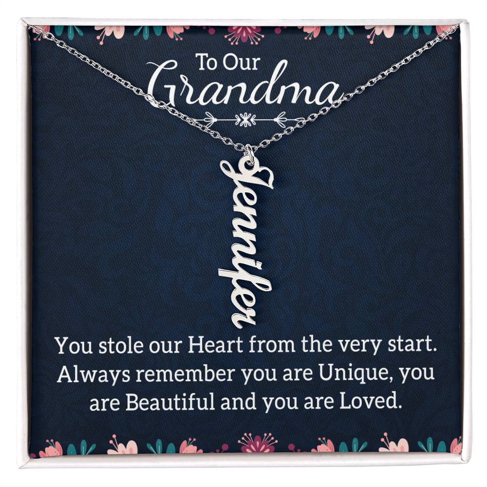 Gifts for Grandma from Grandkids Vertical Name Necklace Personalized