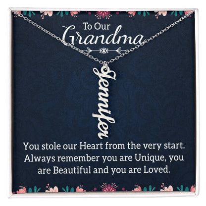 Gifts for Grandma from Grandkids Vertical Name Necklace Personalized