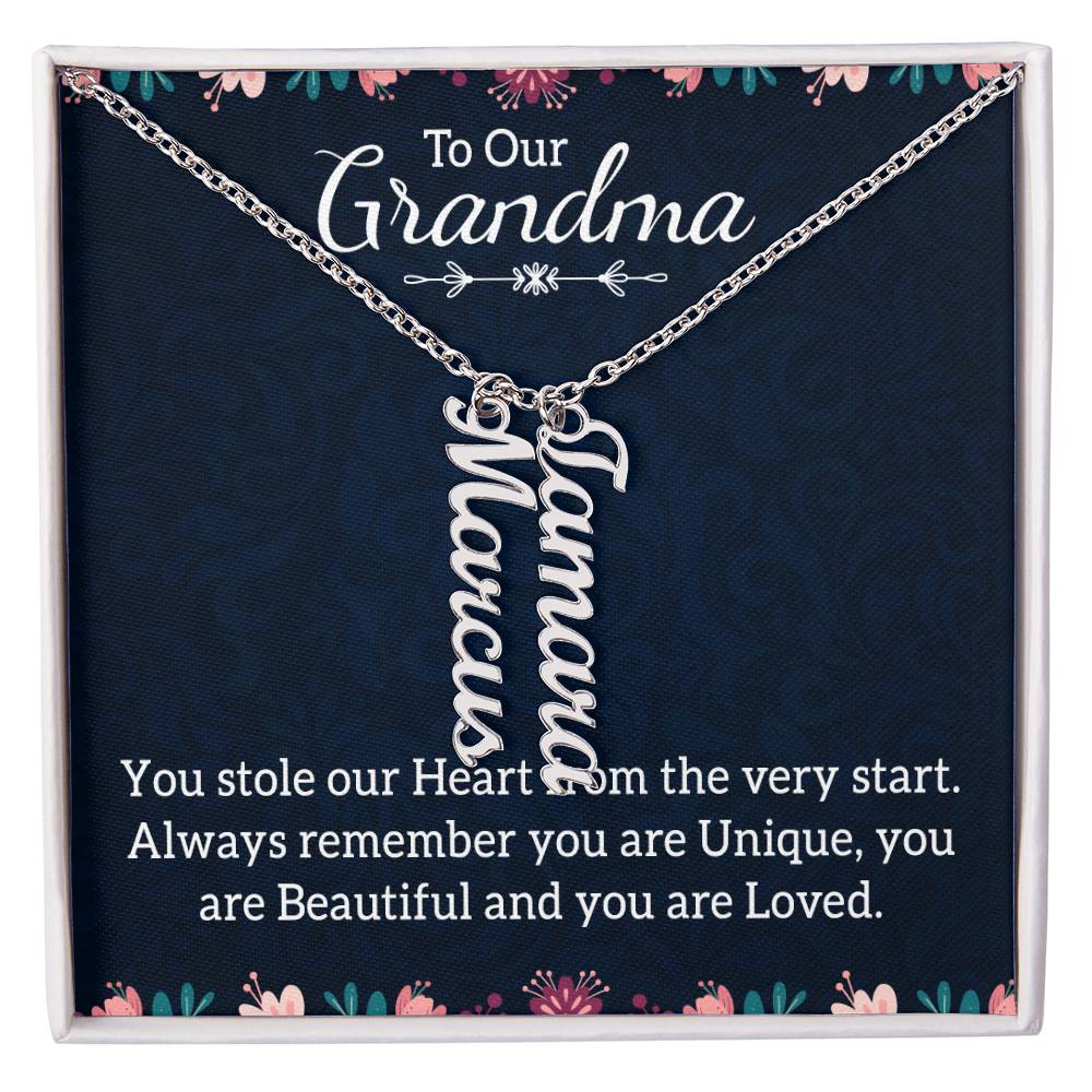 Gifts for Grandma from Grandkids Vertical Name Necklace Personalized