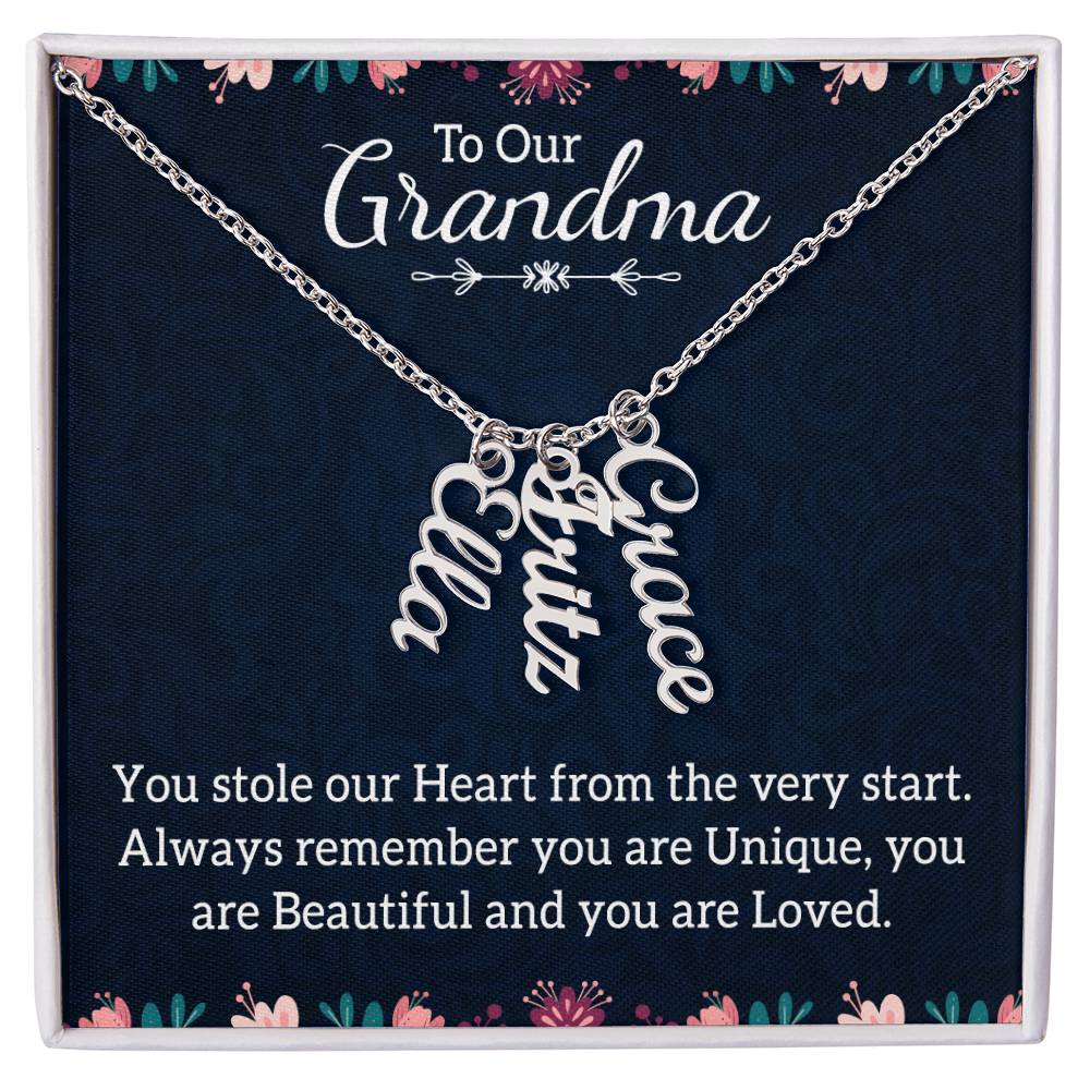 Gifts for Grandma from Grandkids Vertical Name Necklace Personalized