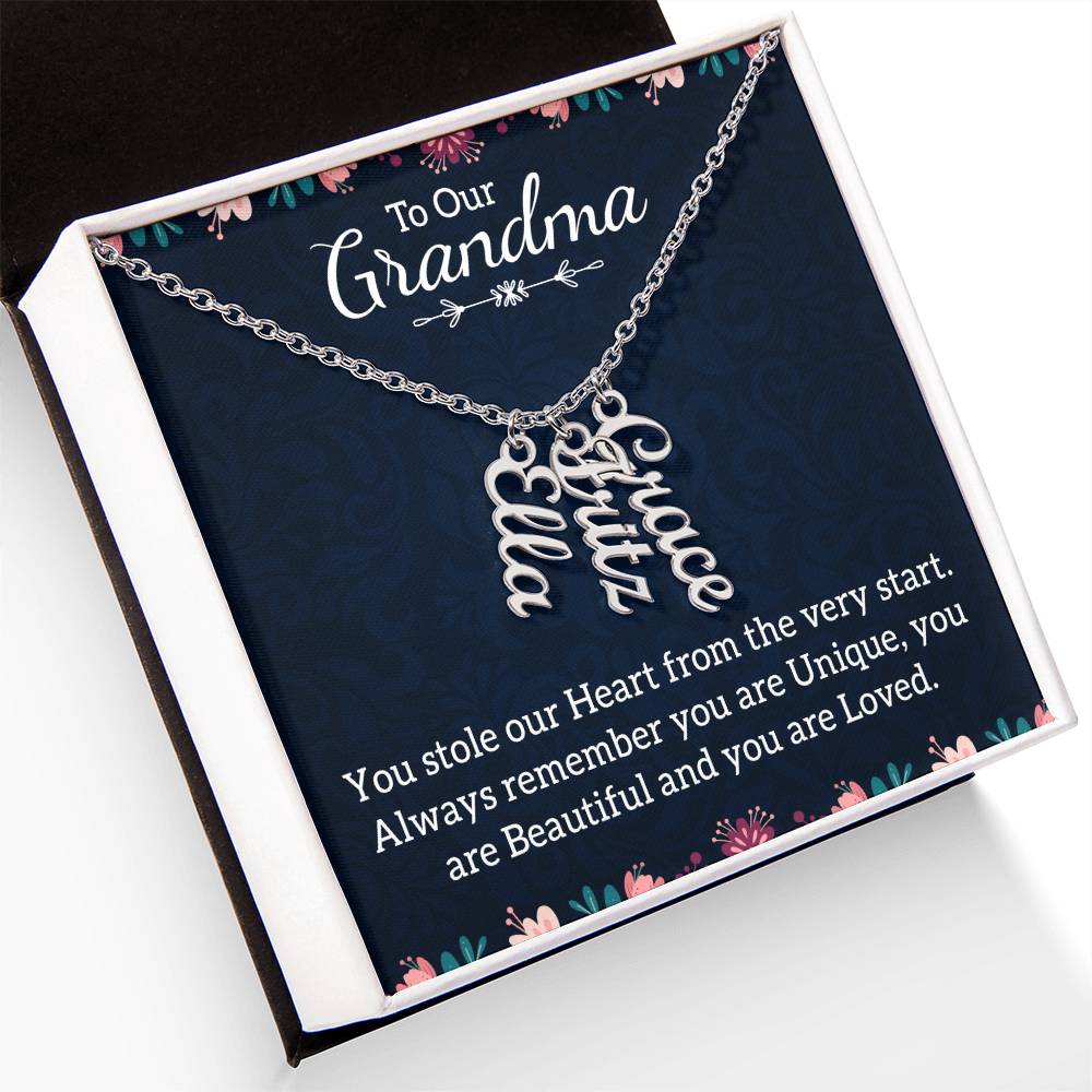 Gifts for Grandma from Grandkids Vertical Name Necklace Personalized