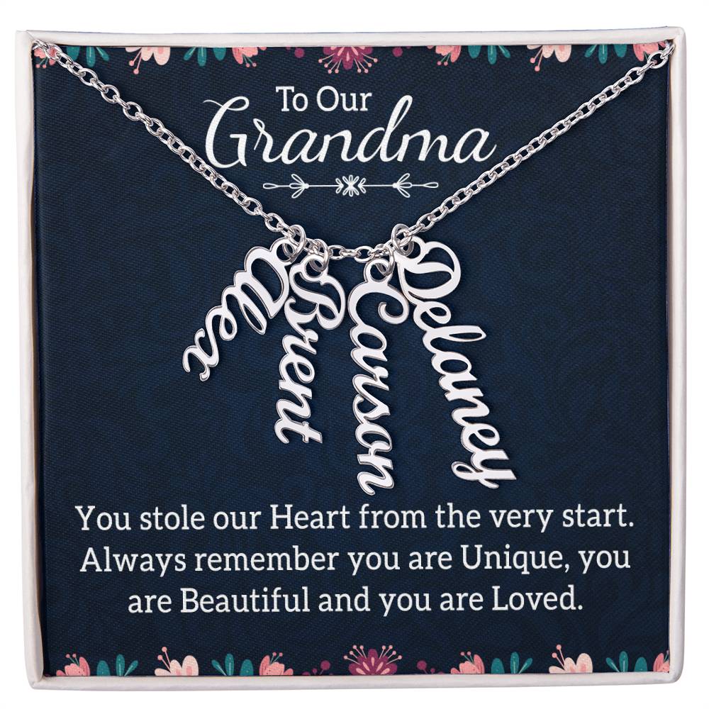 Gifts for Grandma from Grandkids Vertical Name Necklace Personalized