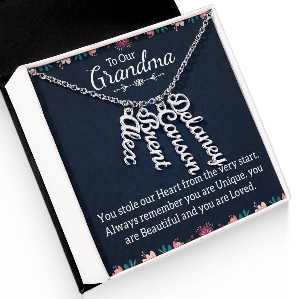 Gifts for Grandma from Grandkids Vertical Name Necklace Personalized