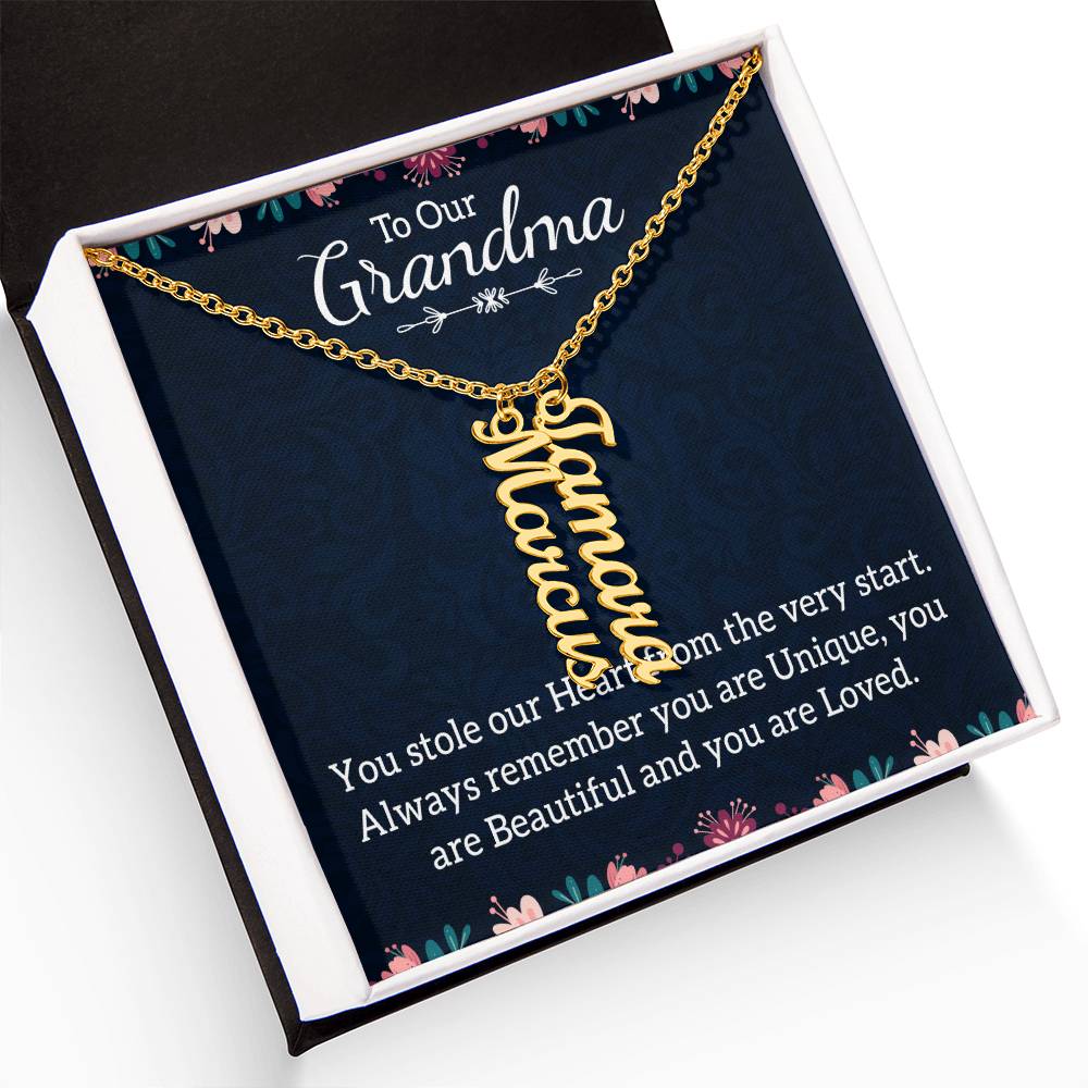 Gifts for Grandma from Grandkids Vertical Name Necklace Personalized
