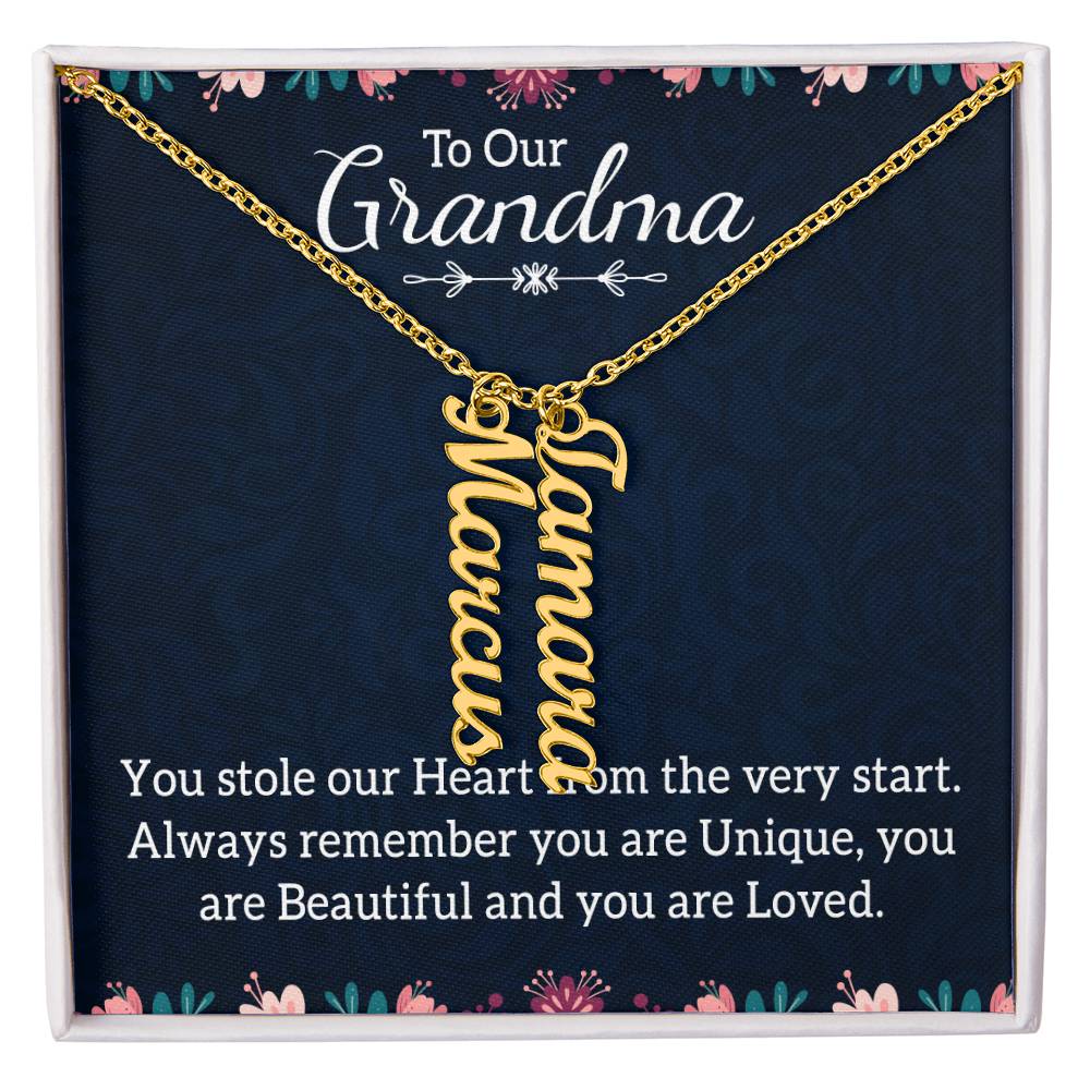 Gifts for Grandma from Grandkids Vertical Name Necklace Personalized