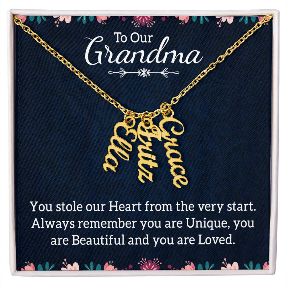 Gifts for Grandma from Grandkids Vertical Name Necklace Personalized