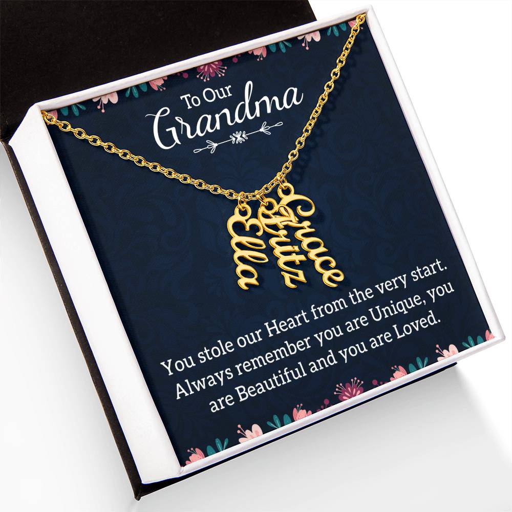 Gifts for Grandma from Grandkids Vertical Name Necklace Personalized