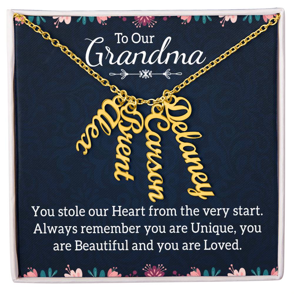 Gifts for Grandma from Grandkids Vertical Name Necklace Personalized