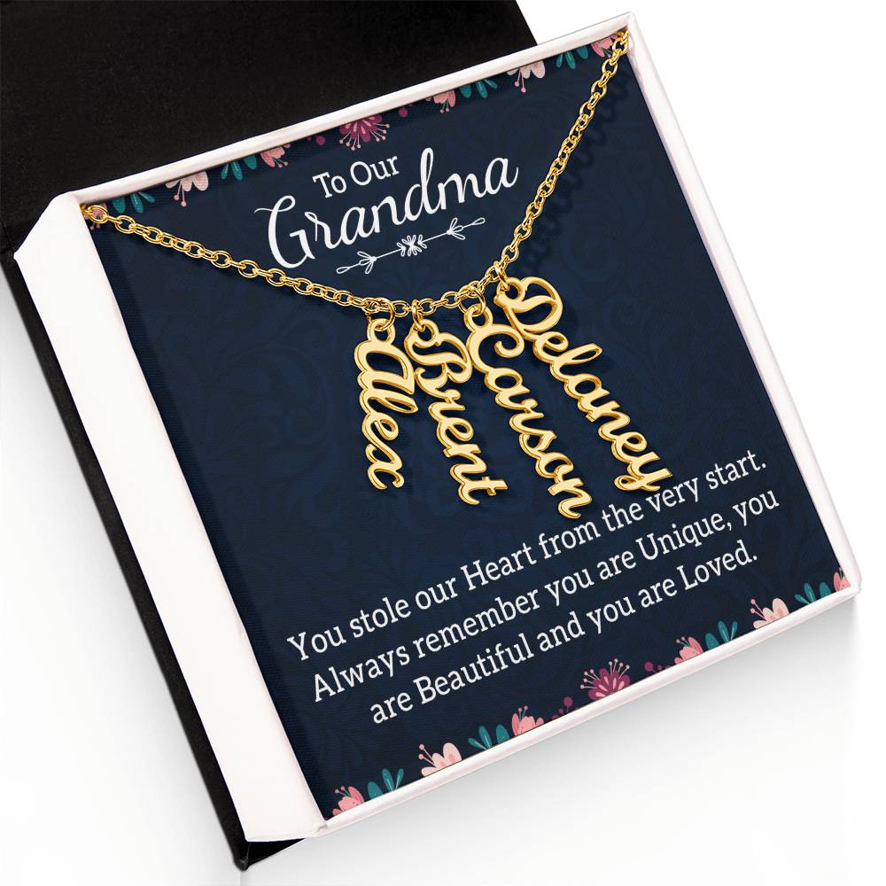 Gifts for Grandma from Grandkids Vertical Name Necklace Personalized