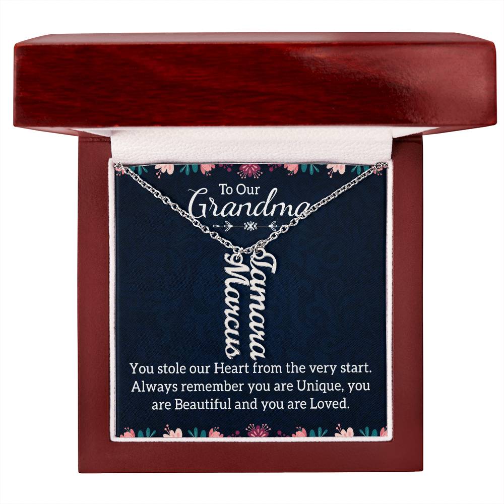Gifts for Grandma from Grandkids Vertical Name Necklace Personalized