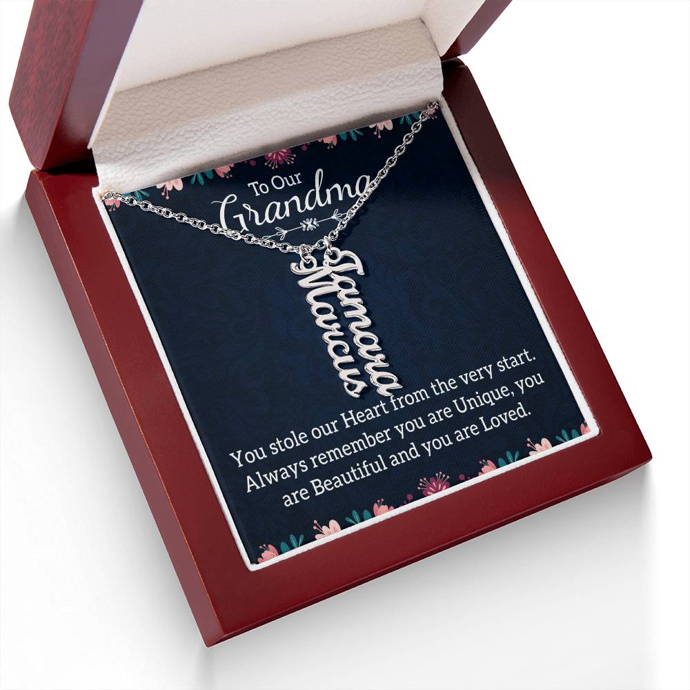 Gifts for Grandma from Grandkids Vertical Name Necklace Personalized