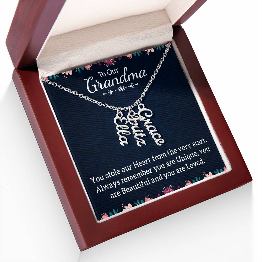 Gifts for Grandma from Grandkids Vertical Name Necklace Personalized