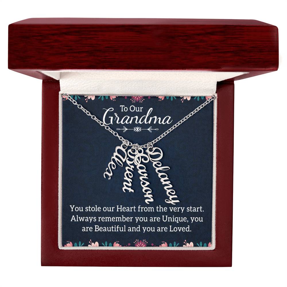 Gifts for Grandma from Grandkids Vertical Name Necklace Personalized