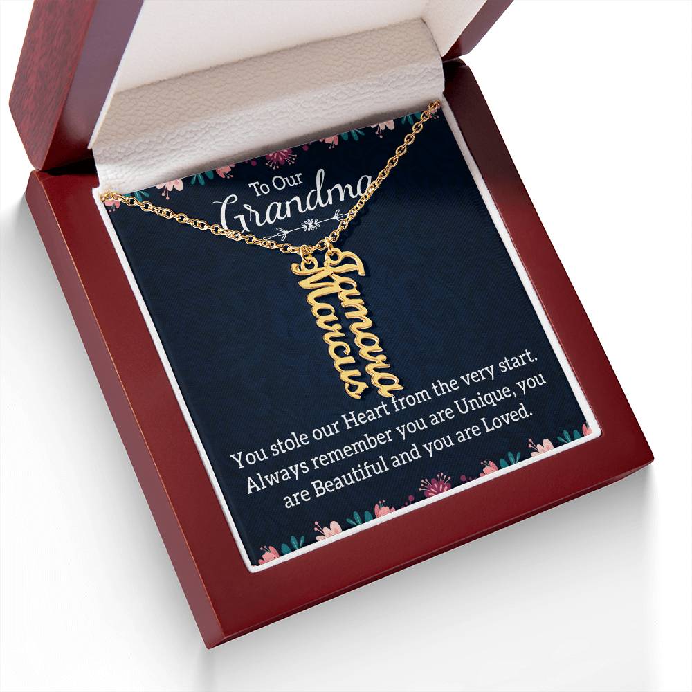 Gifts for Grandma from Grandkids Vertical Name Necklace Personalized