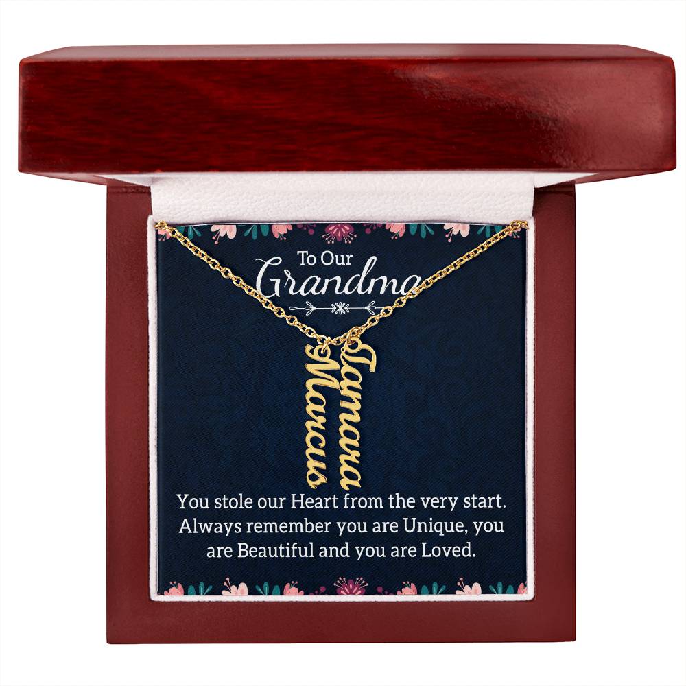 Gifts for Grandma from Grandkids Vertical Name Necklace Personalized