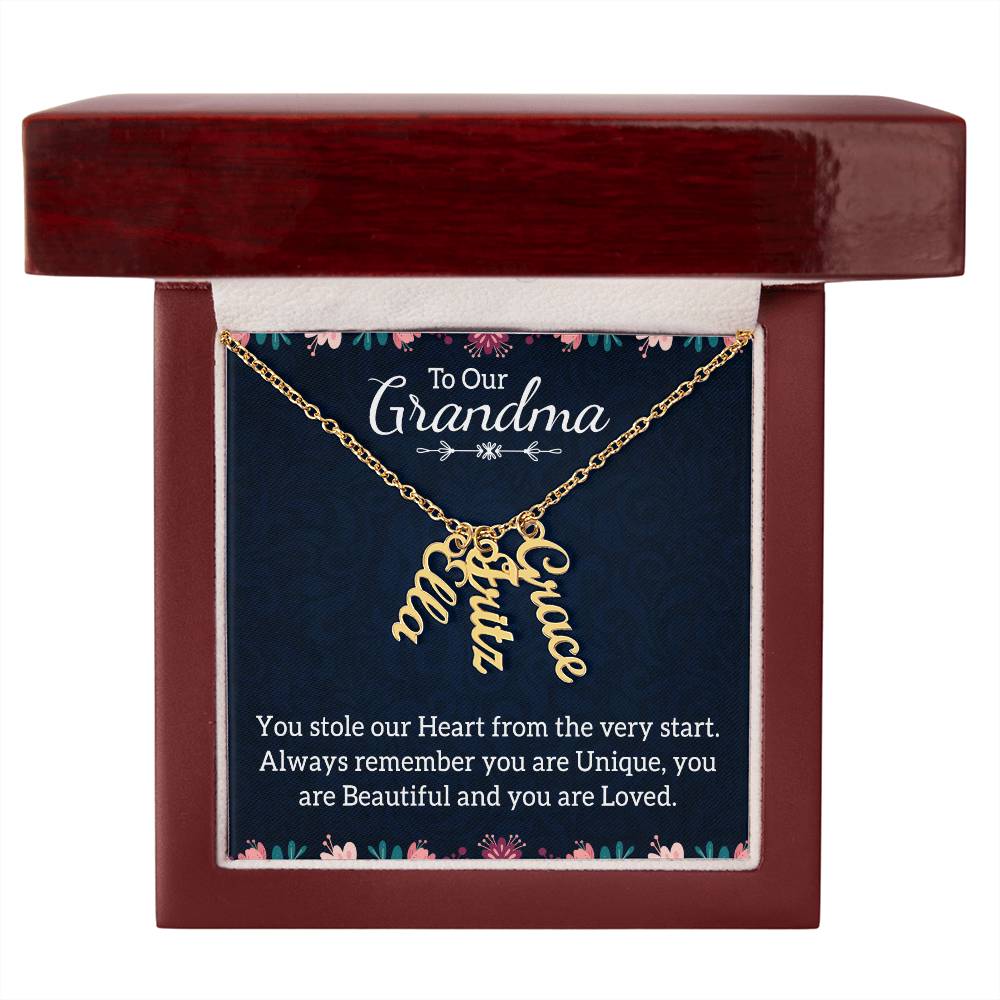 Gifts for Grandma from Grandkids Vertical Name Necklace Personalized