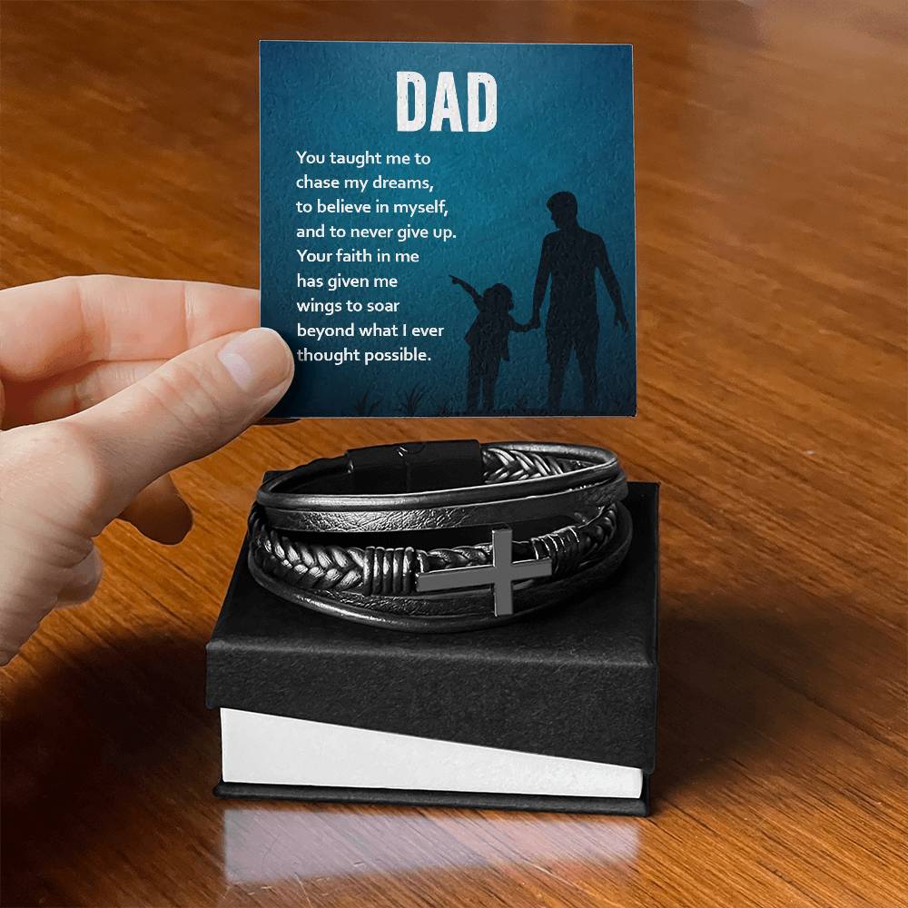 Gift for Dad Leather Cross Bracelet, Dad Birthday Christmas Gift - Dakoda Goods & Co.