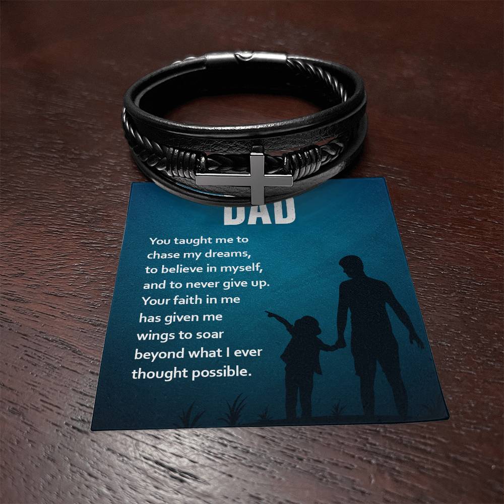 Gift for Dad Leather Cross Bracelet, Dad Birthday Christmas Gift - Dakoda Goods & Co.