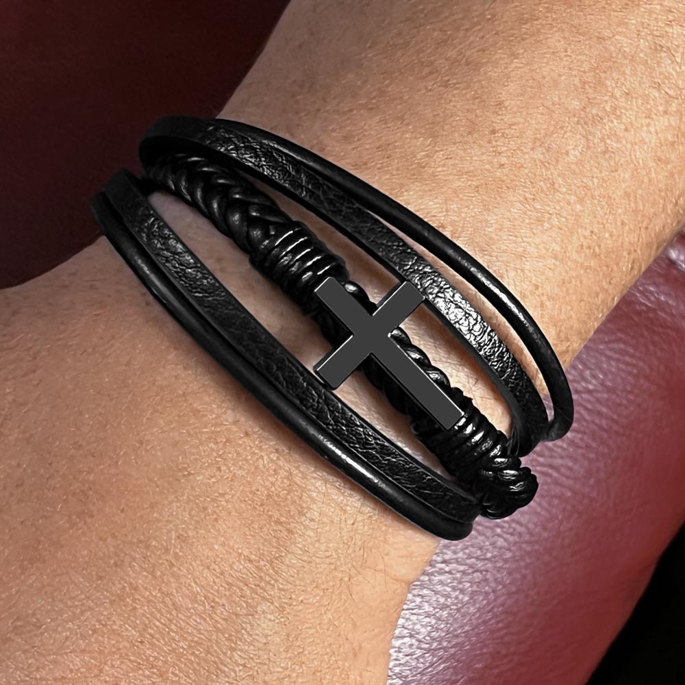 Gift for Dad Leather Cross Bracelet, Dad Birthday Christmas Gift - Dakoda Goods & Co.