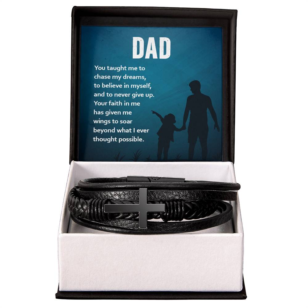 Gift for Dad Leather Cross Bracelet, Dad Birthday Christmas Gift - Dakoda Goods & Co.