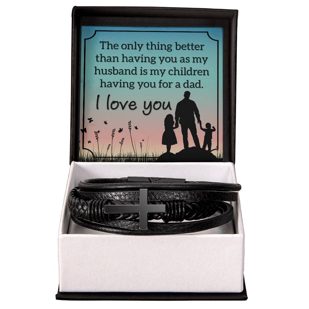 Gifts for Husband Leather Cross Bracelet, Husband Gifts from Wife