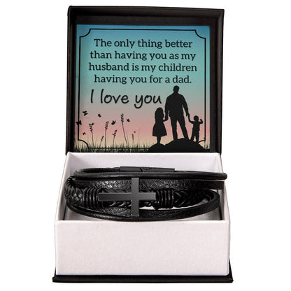 Gifts for Husband Leather Cross Bracelet, Husband Gifts from Wife