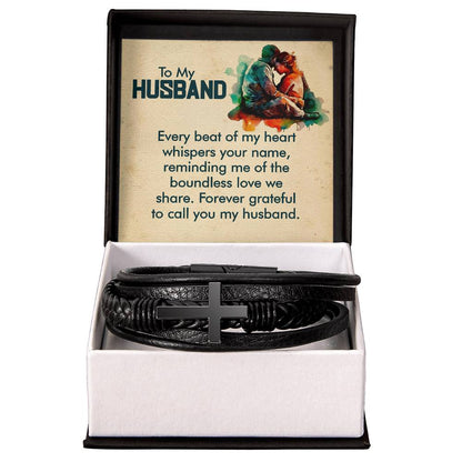 Gift to Husband from Wife Leather Cross Bracelet Gift