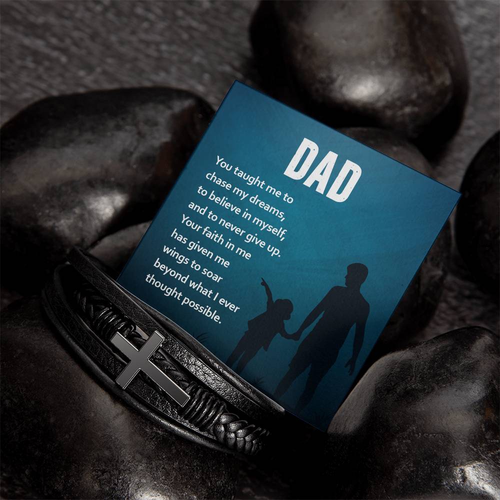 Gift for Dad Leather Cross Bracelet, Dad Birthday Christmas Gift - Dakoda Goods & Co.