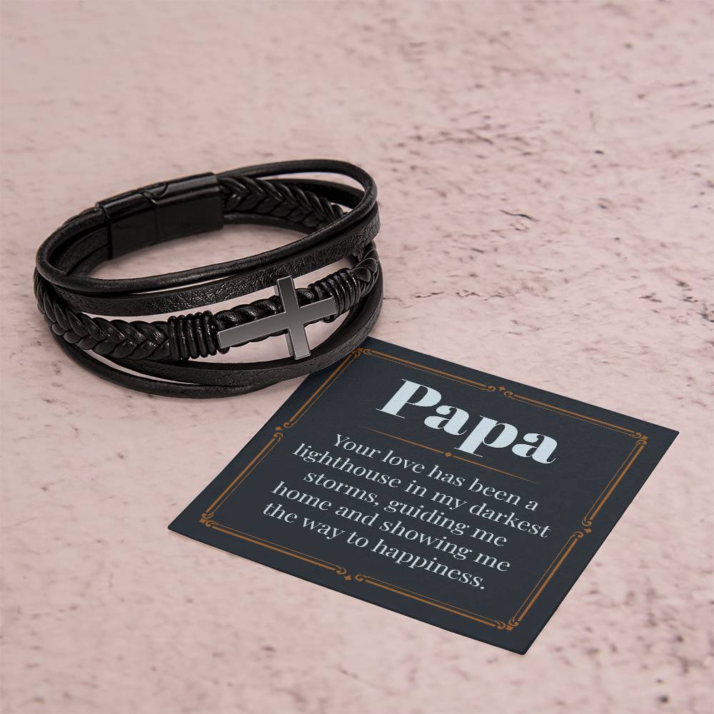 Gifts for Papa Cross Pendent Leather Bracelet, Gifts for Dad Gifts for Grandpa