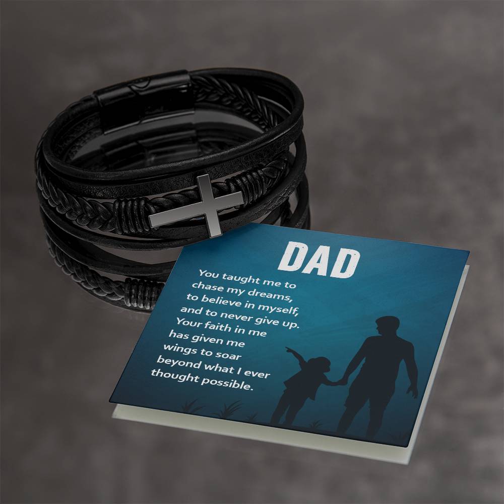 Gift for Dad Leather Cross Bracelet, Dad Birthday Christmas Gift - Dakoda Goods & Co.