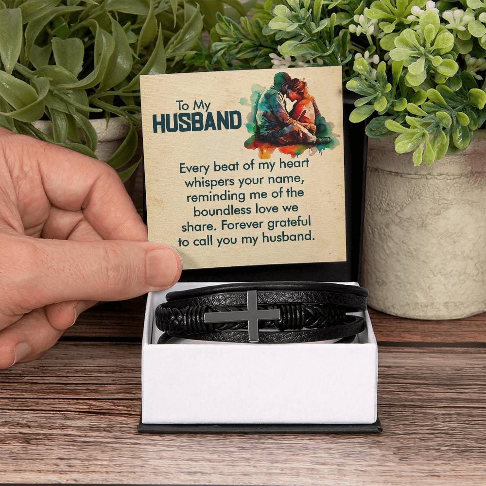 Gift to Husband from Wife Leather Cross Bracelet Gift
